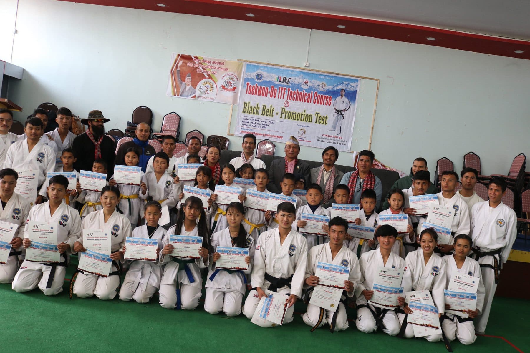 Candidates and examiners at the black belt promotion test